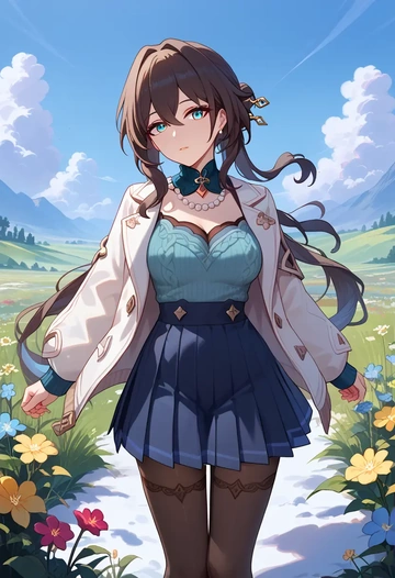 star rail,ruan mei,winter,student uniform,puffer jacket  - AI generated anime art